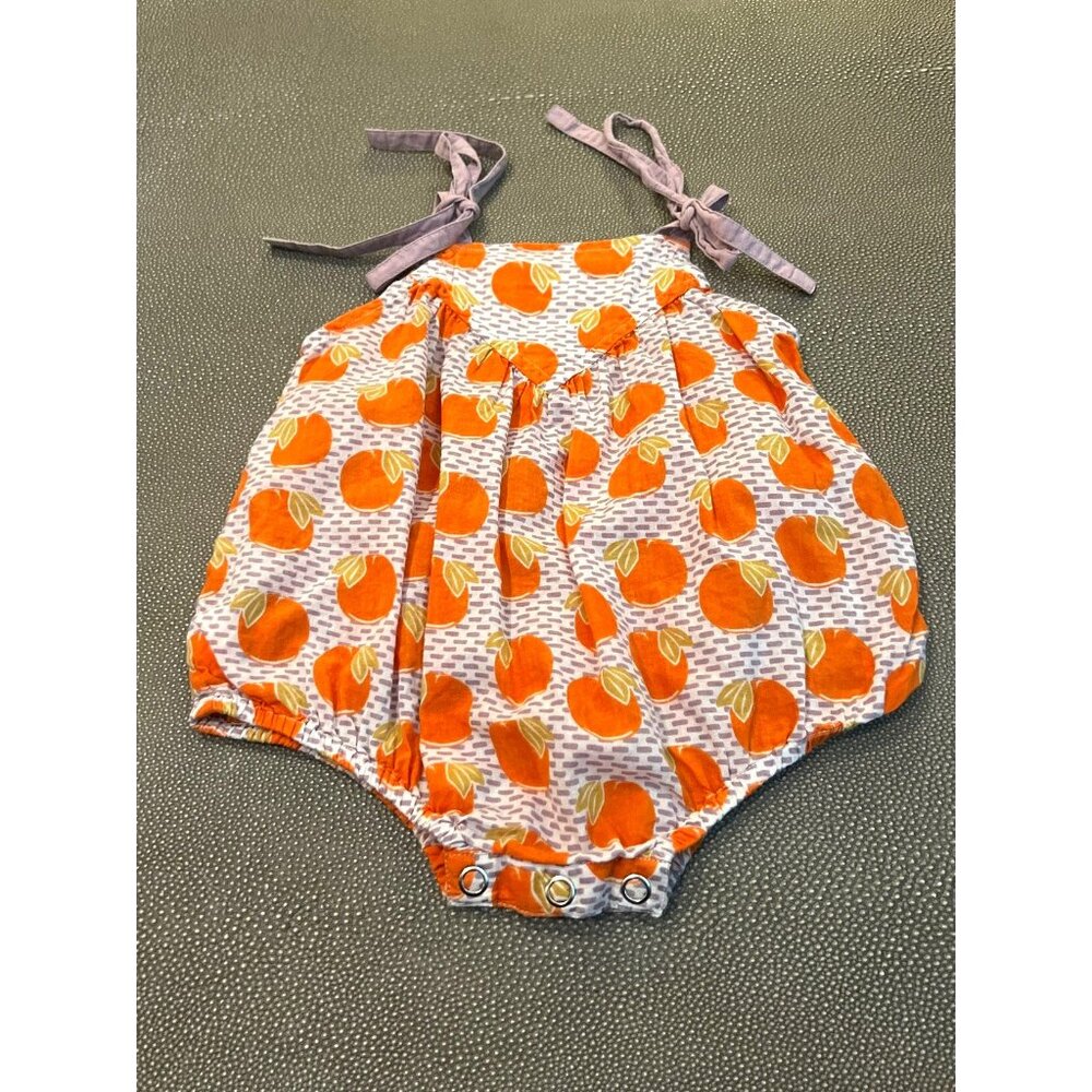 Pink Chicken Oranges Bubble Romper 3/6M EUC